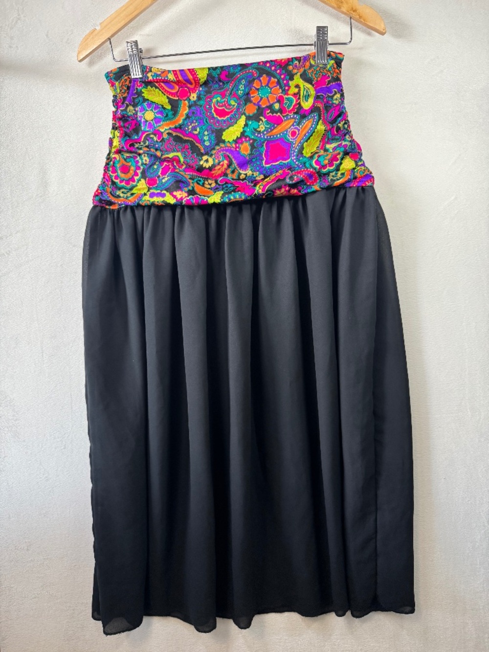 Jantzen VTG Maxi Skirt /Cover Up with Neon Paisley Fold-Over Waist Medium